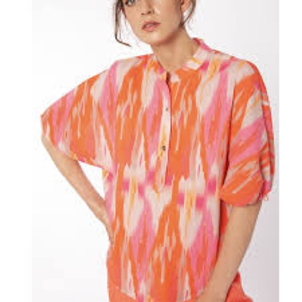 Vilagallo Blouse shirt  vibrant Orange and Pink Size L Cotton